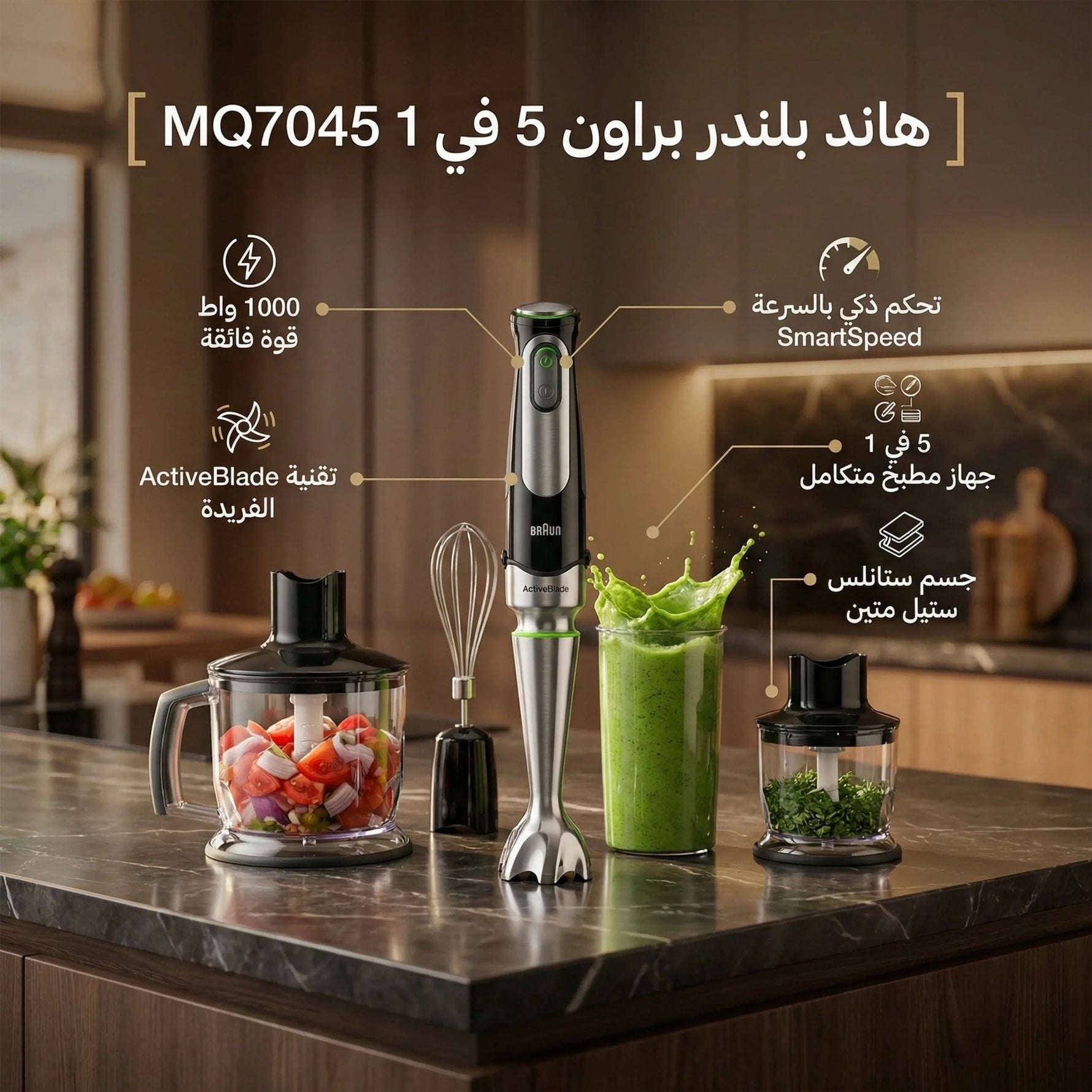 هاند بلندر براون 5 في 1 قوة 1000 واط ، 2 كبة، خفاقة، MQ7045 - Blanco