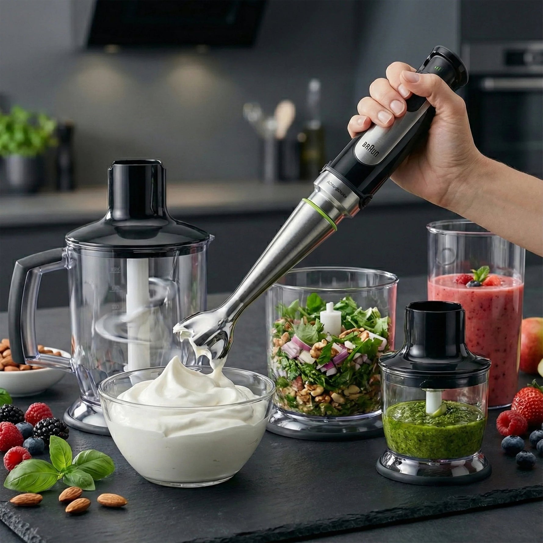 هاند بلندر براون 5 في 1 قوة 1000 واط ، 2 كبة، خفاقة، MQ7045 - Blanco