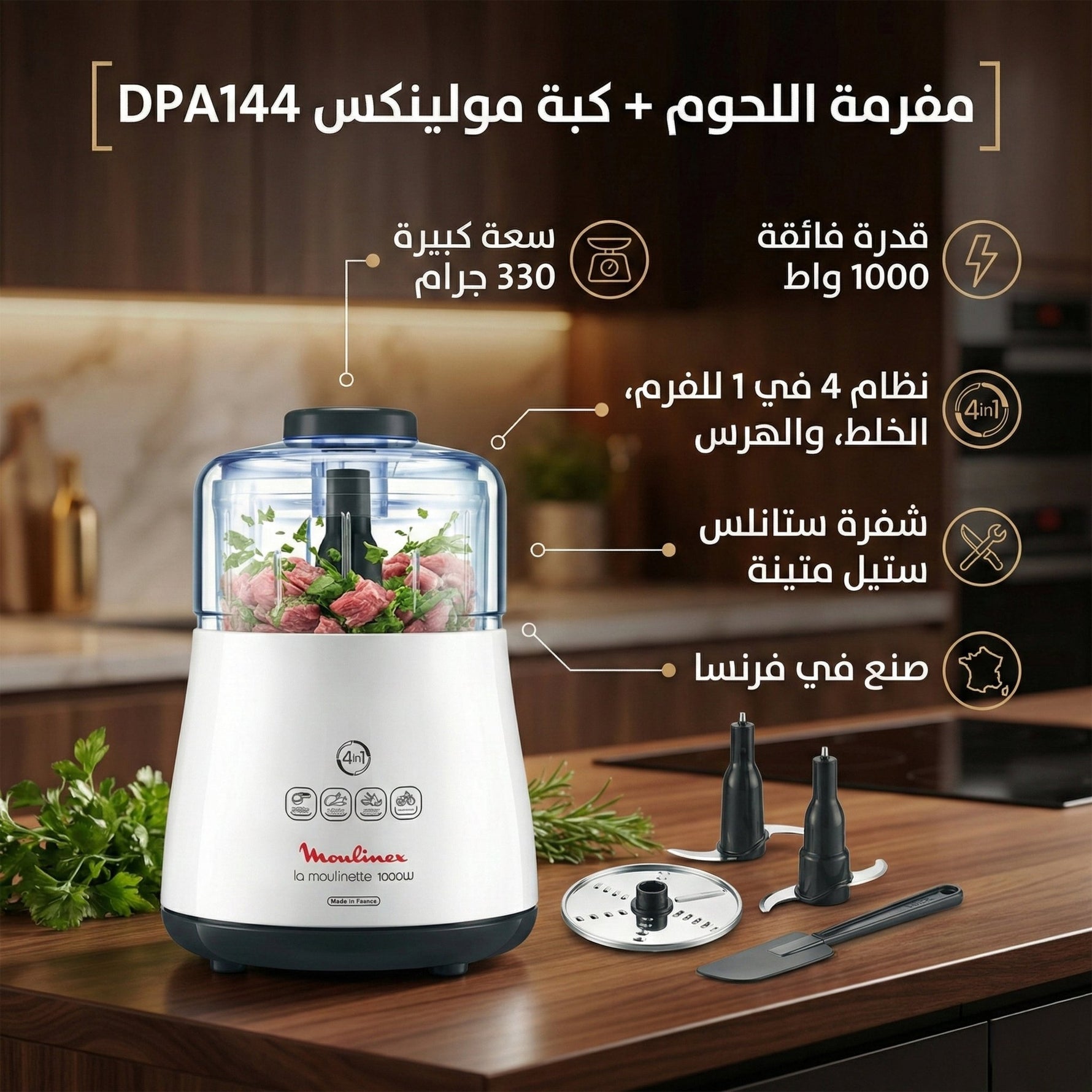 مفرمة اللحوم /كبة مولينكس DPA144، 1000 وات، 330 جرام، أبيض، 1000.0 واط - Blanco